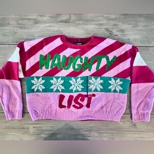 33 Degrees Naughty List Christmas Sweater Women’s Size L – Pink Red Green NWT
